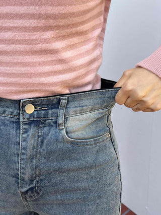 High-Waisted Gradient Washed Straight Denim Pants