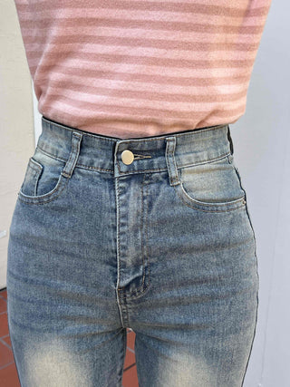 High-Waisted Gradient Washed Straight Denim Pants