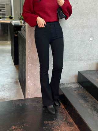 High-waisted Slim Bootcut Cotton Pants
