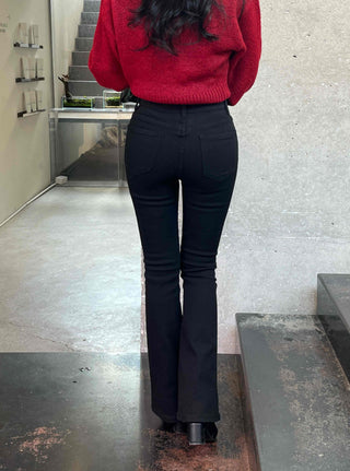 High-waisted Slim Bootcut Cotton Pants