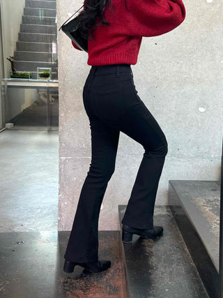 High-waisted Slim Bootcut Cotton Pants