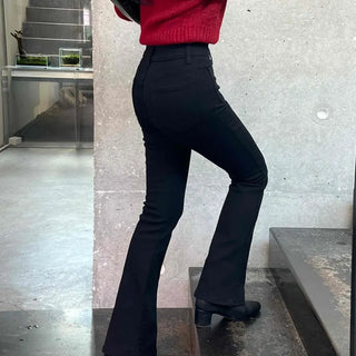 High-waisted Slim Bootcut Cotton Pants