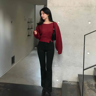 High-waisted Slim Bootcut Cotton Pants