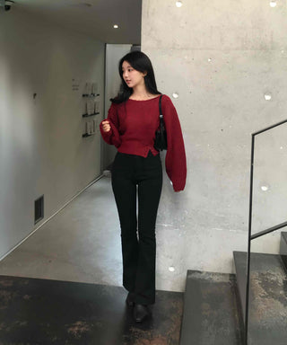 High-waisted Slim Bootcut Cotton Pants