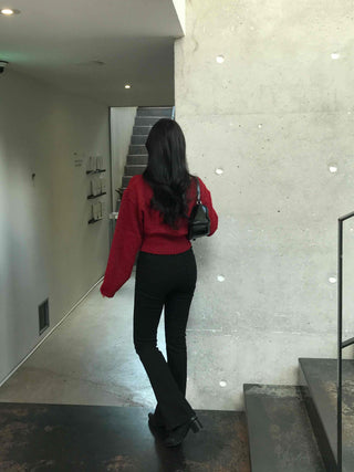 High-waisted Slim Bootcut Cotton Pants
