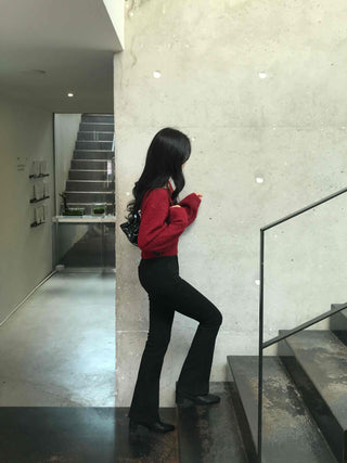 High-waisted Slim Bootcut Cotton Pants