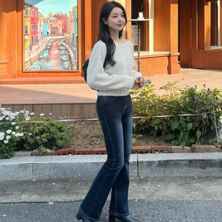 Daily High-Waisted Slim Bootcut Denim Pants