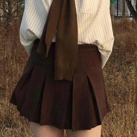 Vintage Daily Corduroy High-Waisted Pleated Mini Skirt