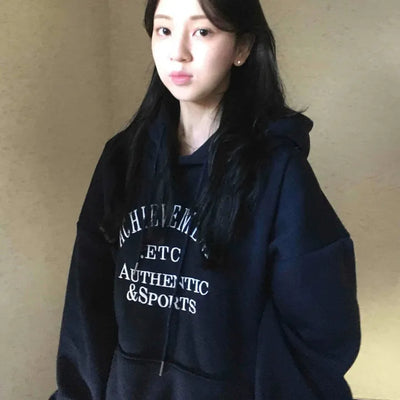 Lettering Embroidered Loose Fit Oversized Hoodie
