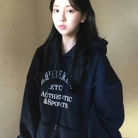 Lettering Embroidered Loose Fit Oversized Hoodie