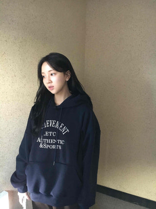 Lettering Embroidered Loose Fit Oversized Hoodie