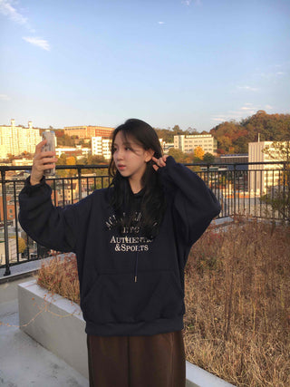 Lettering Embroidered Loose Fit Oversized Hoodie