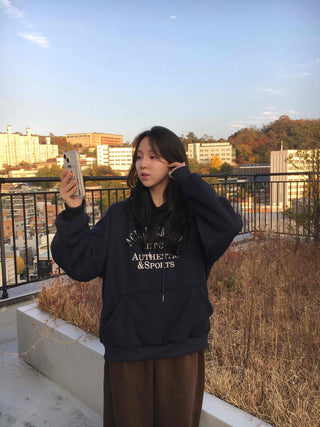 Lettering Embroidered Loose Fit Oversized Hoodie