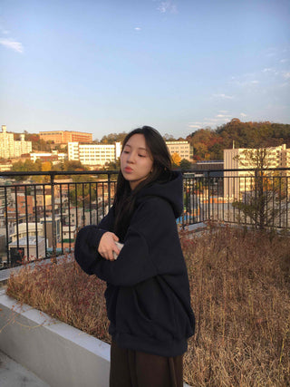 Lettering Embroidered Loose Fit Oversized Hoodie
