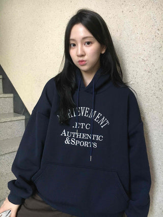 Lettering Embroidered Loose Fit Oversized Hoodie