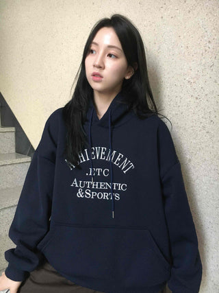 Lettering Embroidered Loose Fit Oversized Hoodie