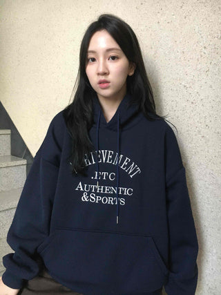 Lettering Embroidered Loose Fit Oversized Hoodie