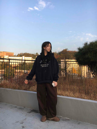 Lettering Embroidered Loose Fit Oversized Hoodie