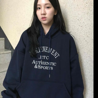 Lettering Embroidered Loose Fit Oversized Hoodie