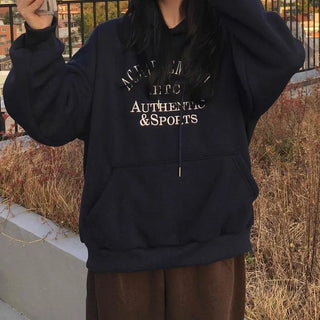 Lettering Embroidered Loose Fit Oversized Hoodie