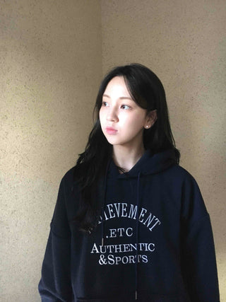 Lettering Embroidered Loose Fit Oversized Hoodie