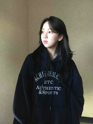 Lettering Embroidered Loose Fit Oversized Hoodie