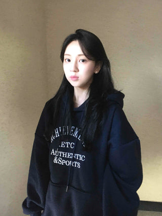 Lettering Embroidered Loose Fit Oversized Hoodie