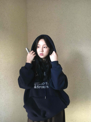 Lettering Embroidered Loose Fit Oversized Hoodie