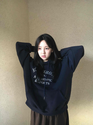 Lettering Embroidered Loose Fit Oversized Hoodie