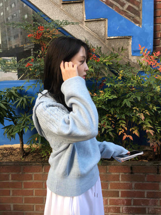 Cable Twist Hooded Loose Fit Knit