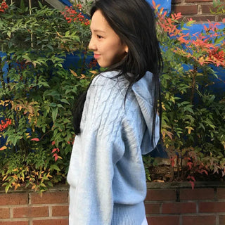 Cable Twist Hooded Loose Fit Knit