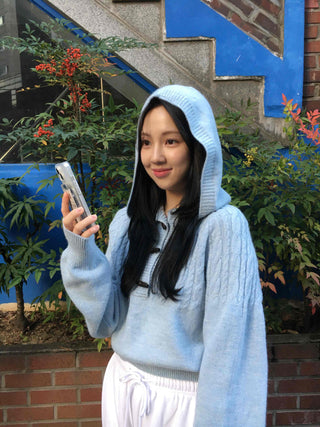 Cable Twist Hooded Loose Fit Knit