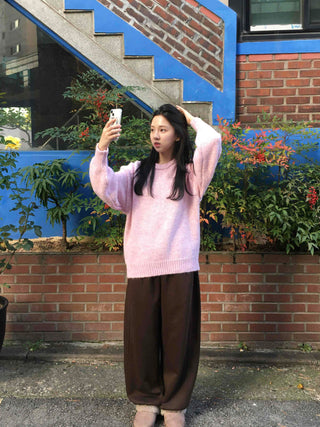 Soft Fuzzy Oversized Round Neck Loose Fit Knit