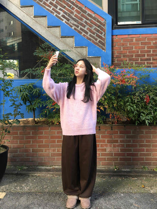 Soft Fuzzy Oversized Round Neck Loose Fit Knit