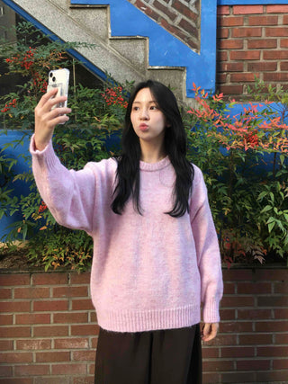 Soft Fuzzy Oversized Round Neck Loose Fit Knit