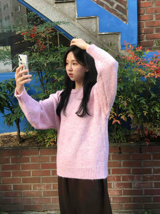 Soft Fuzzy Oversized Round Neck Loose Fit Knit