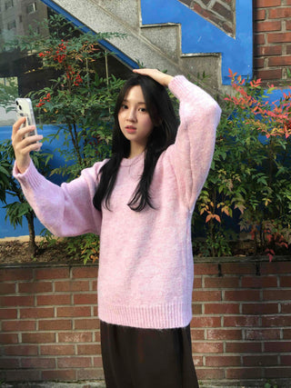 Soft Fuzzy Oversized Round Neck Loose Fit Knit