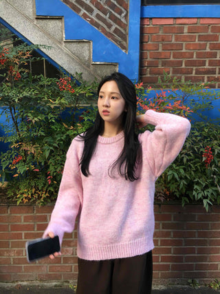 Soft Fuzzy Oversized Round Neck Loose Fit Knit