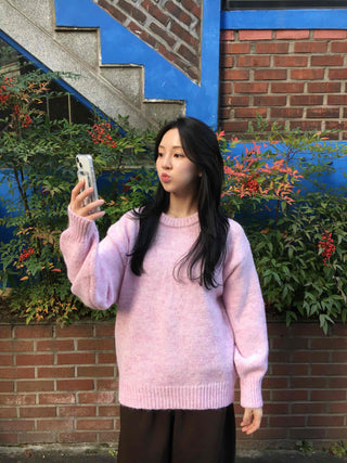 Soft Fuzzy Oversized Round Neck Loose Fit Knit