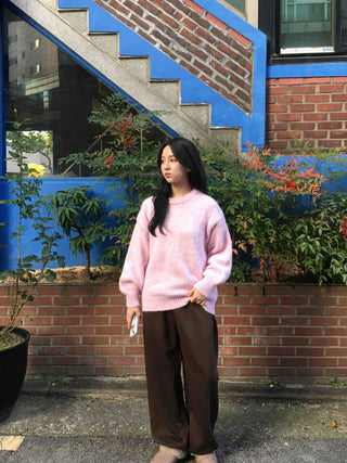 Soft Fuzzy Oversized Round Neck Loose Fit Knit