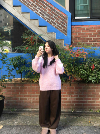 Soft Fuzzy Oversized Round Neck Loose Fit Knit