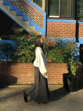 Dark Wash Long String Denim Long Skirt