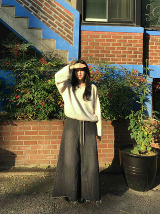 Dark Wash Long String Denim Long Skirt