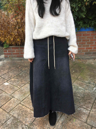 Dark Wash Long String Denim Long Skirt