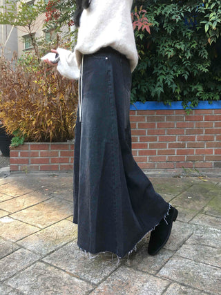 Dark Wash Long String Denim Long Skirt