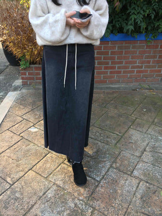 Dark Wash Long String Denim Long Skirt