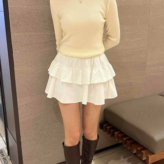 Casual Frill Pleated Tiered Mini Skirt