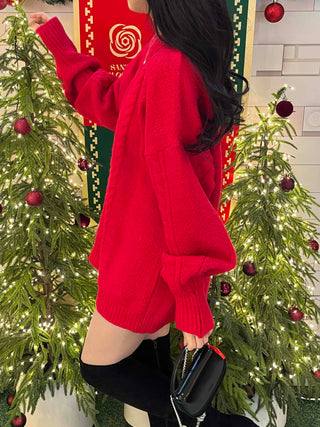 Cable Knit Oversized Round Neck Knit Dress
