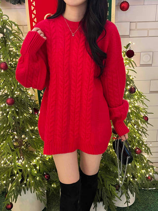 Cable Knit Oversized Round Neck Knit Dress