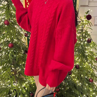 Cable Knit Oversized Round Neck Knit Dress